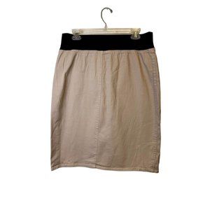 Elegant Beige Pencil Skirt with Black Waistband